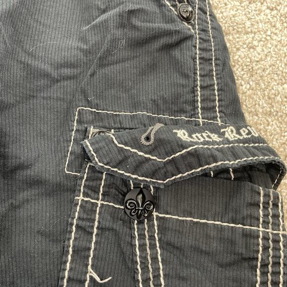 Rock Revival Classic Cargo Shorts Men Sz 34 Black Flap Pockets 12" Inseam 65-12 - Picture 3 of 8